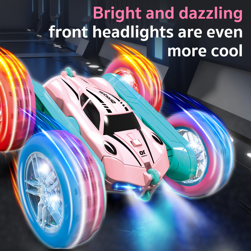 Cross-Border New Four-Wheel Drive Double-Sided Stunt Car Light Tire Swing Arm Rolling Car Boys and Girls Toys Pink Remote Control Car