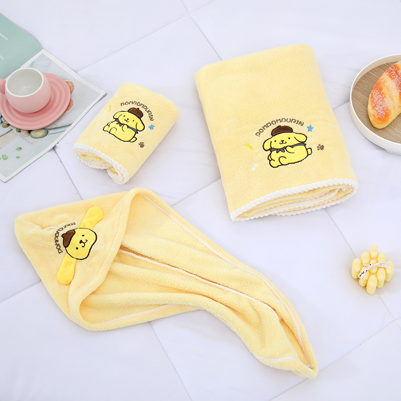 Sanrio Cartoon Coolomi Bath Towel Two-Piece Set Absorbent Quick-Drying Non-Drop Towel Cute Melody Hair Drying Cap