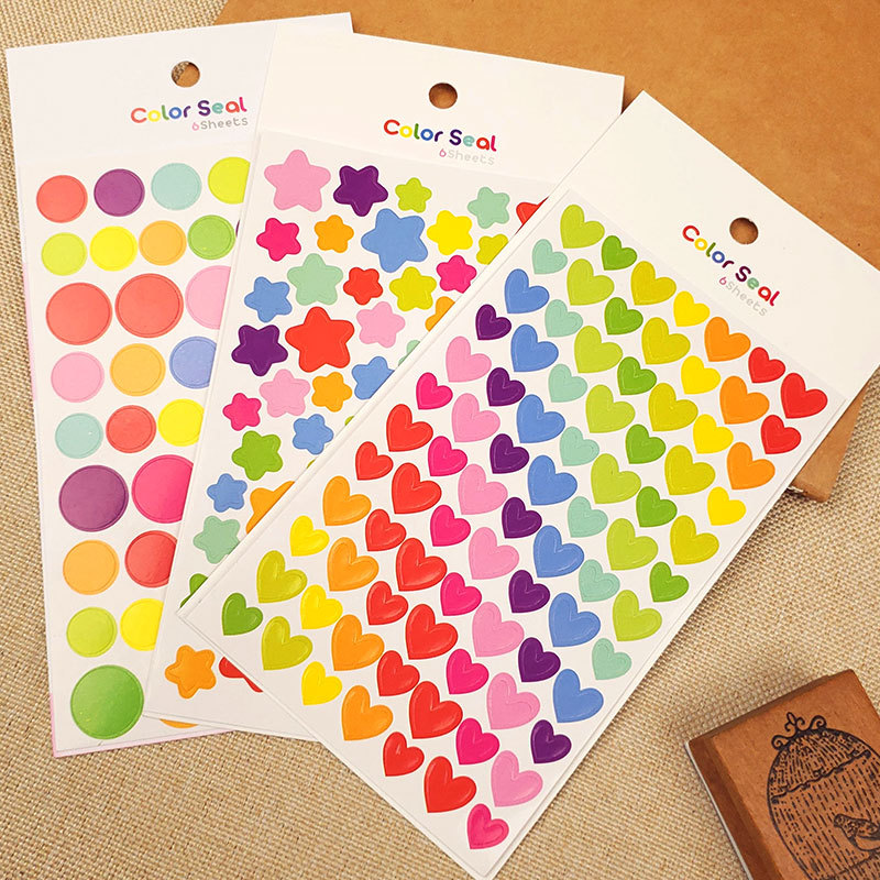 diy相册贴纸手工材料diy粘贴式模板制作多色爱心星星贴画配件 6张