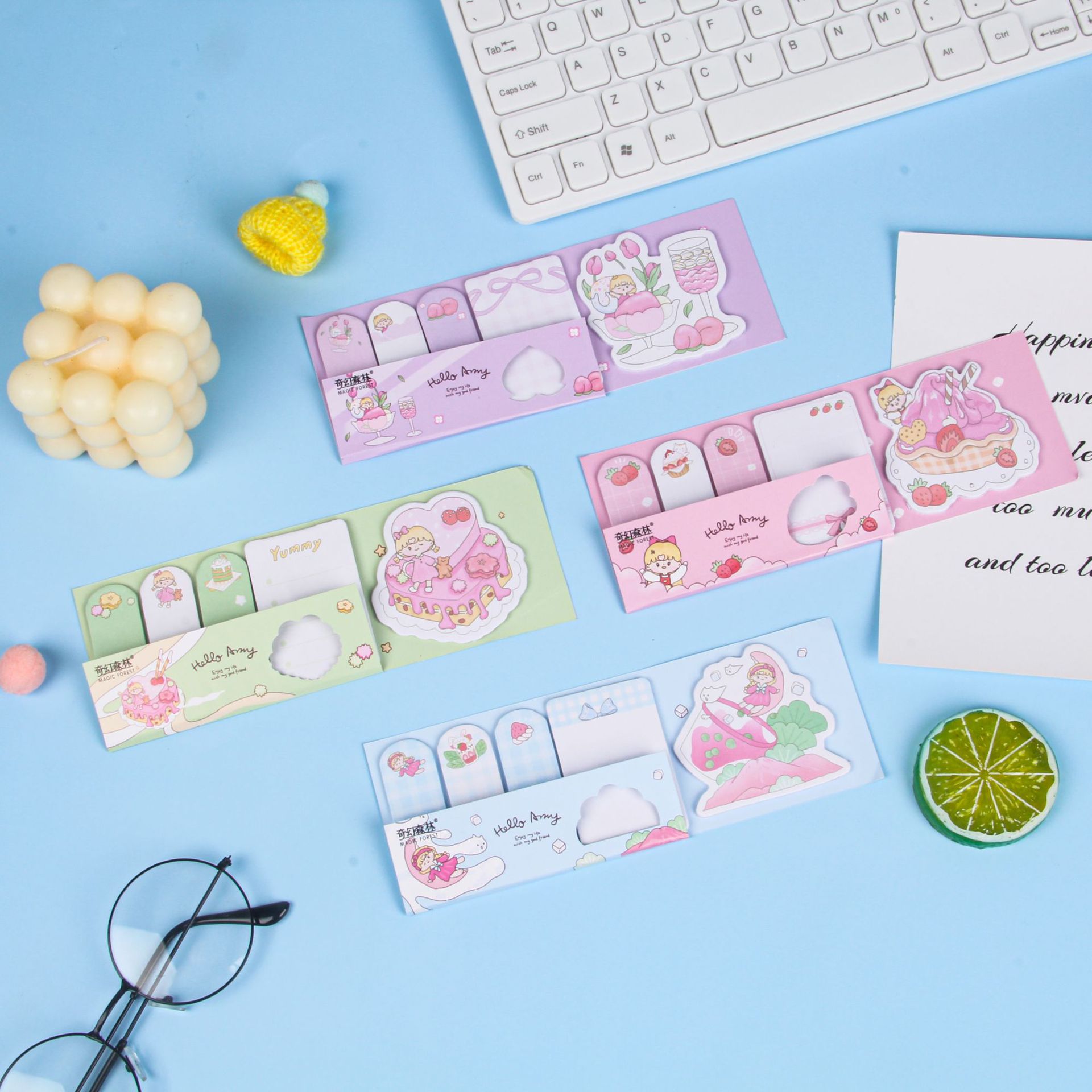 卡通便利贴便签纸条标记彩色便条自粘长条标签便贴纸便利签
