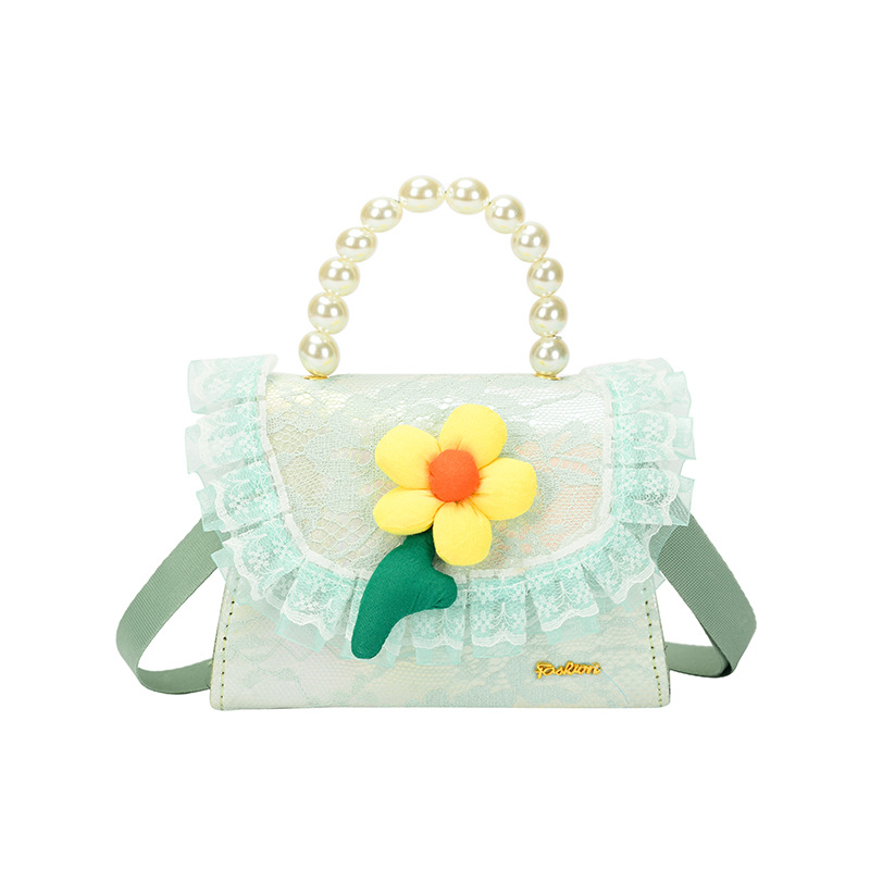 Spring Summer Little Fresh Girls' Bags Korean Style SUNFLOWER Pearl Tote Bow Shoulder Messenger Bag