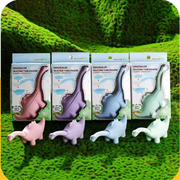 跨境恐龙勺子304不锈钢 硅胶儿童训练小勺汤勺婴儿辅食勺叉子礼品