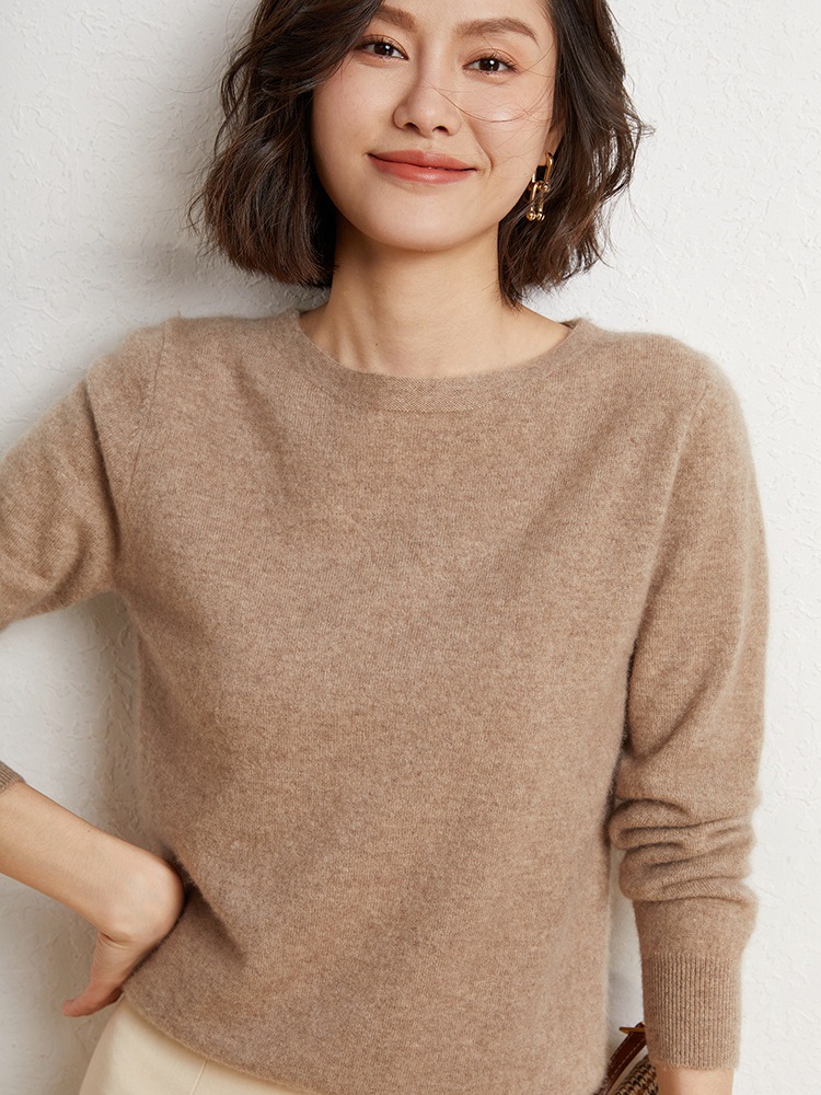 圆领100%羊毛衫女士新款宽松短款羊绒毛衣基础百搭针织打底衫上衣