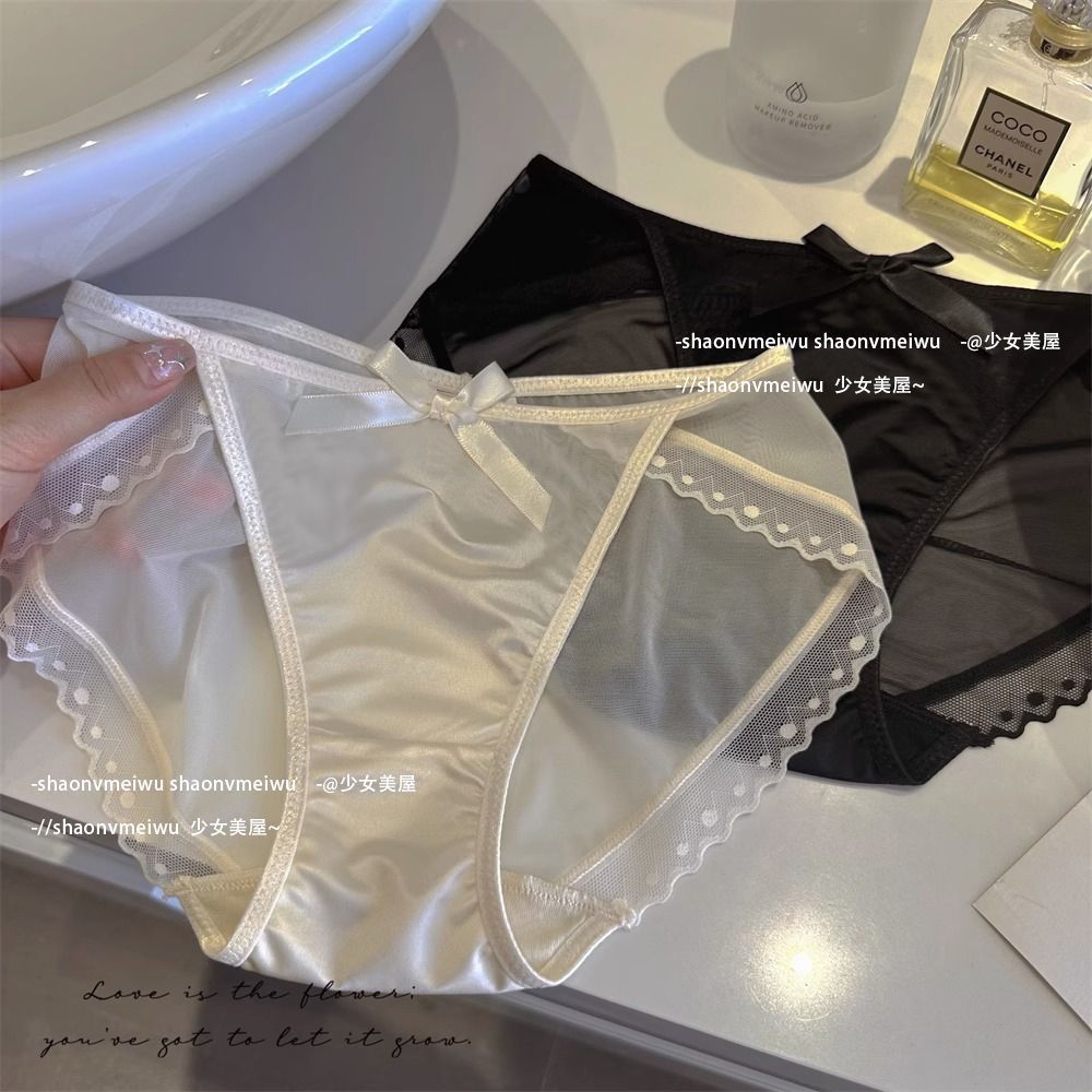 Japanese Style Sexy Lace Underwear Women's Bowknot Transparent Mesh Summer Thin Breathable Low Waist Briefs