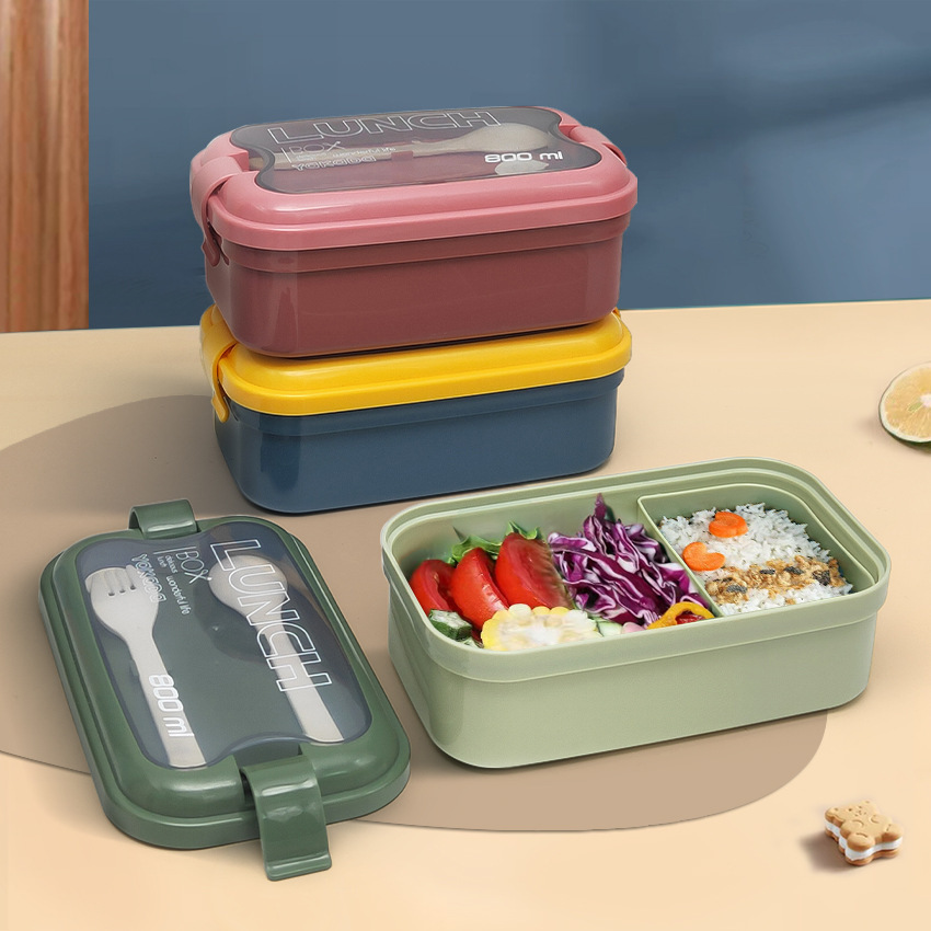 Contrast Color Lunch Box Microwave Oven Heating Crisper Sealed Tableware Office Worker Student Lunch to-Go Box Lunch Box Cross-Border