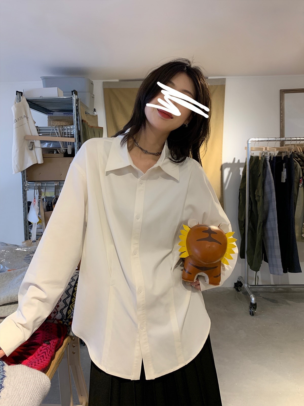 阿一 22ss/ 天丝压褶衬衫女春季叠穿设计感小众宽松白色长袖衬衣