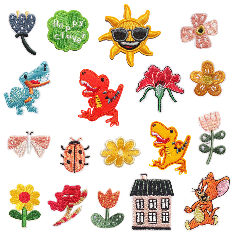 新款花朵布贴卡通小动物补丁贴恐龙刺绣布贴服装辅料贴花儿童配饰