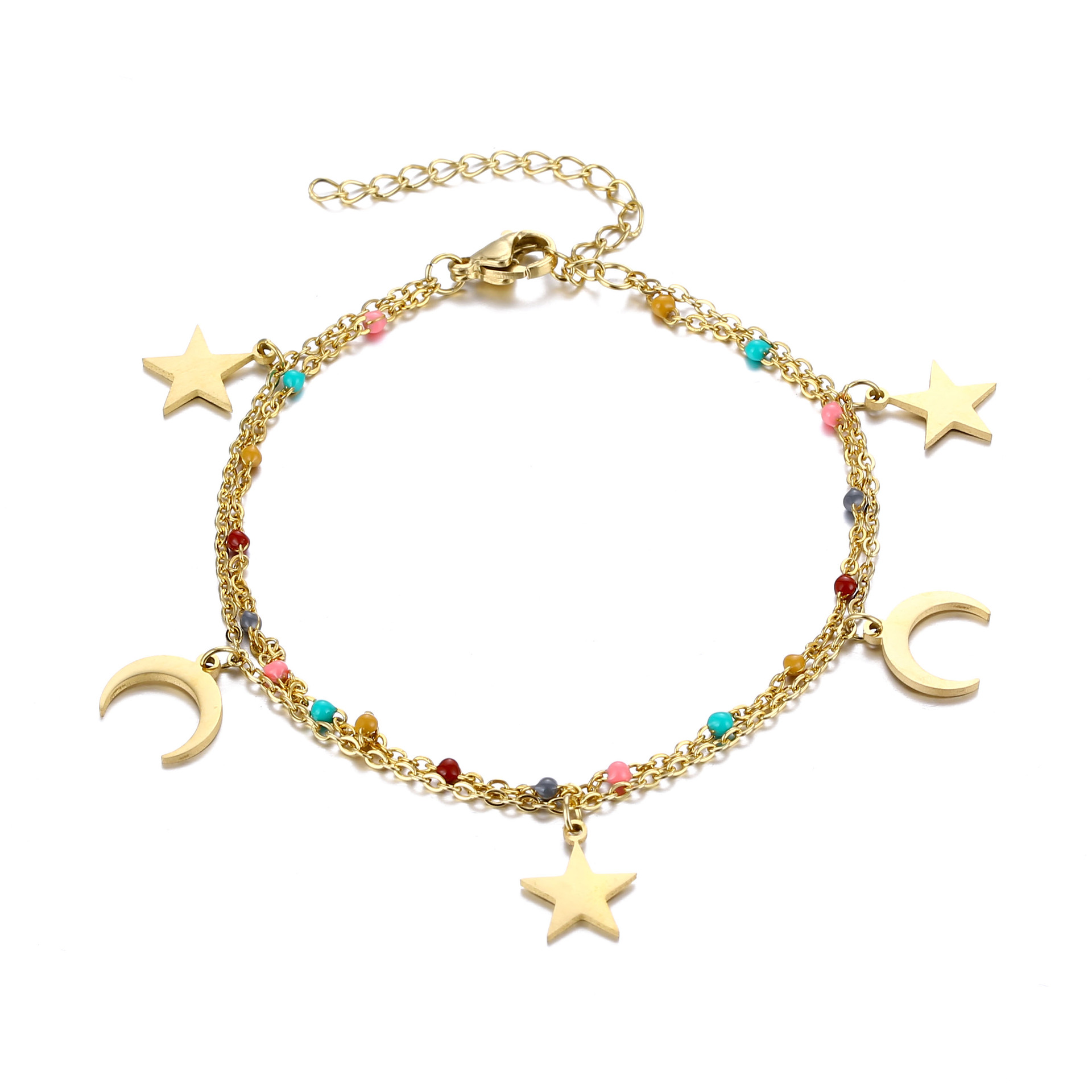 Cross-Border New Arrival Double-Layer Stainless Steel Drop Oil Xingyue Bracelet Colorful Drop Oil Bracelet Female Simple Personality Bracelet