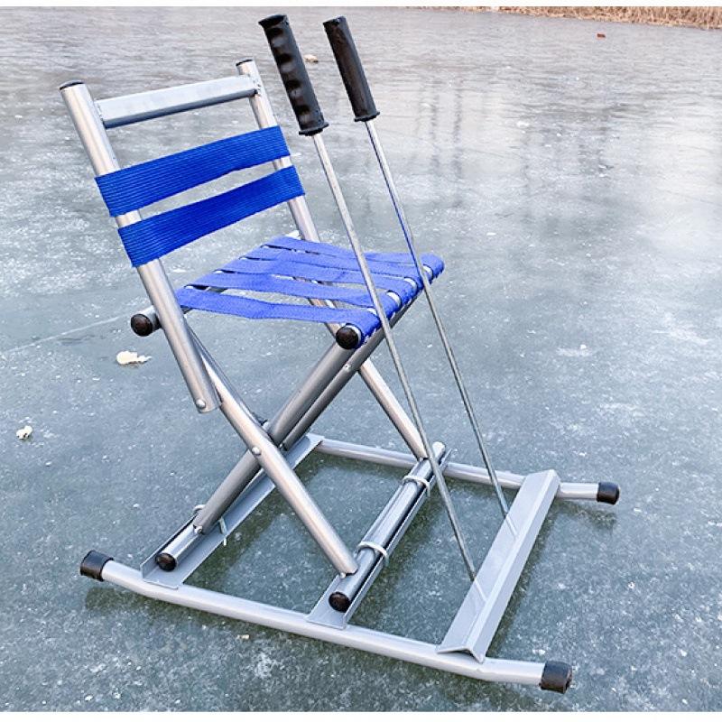 冰上滑冰车烤漆冰爬犁儿童成人靠背椅冰场冬季户外实心冰锥滑冰车