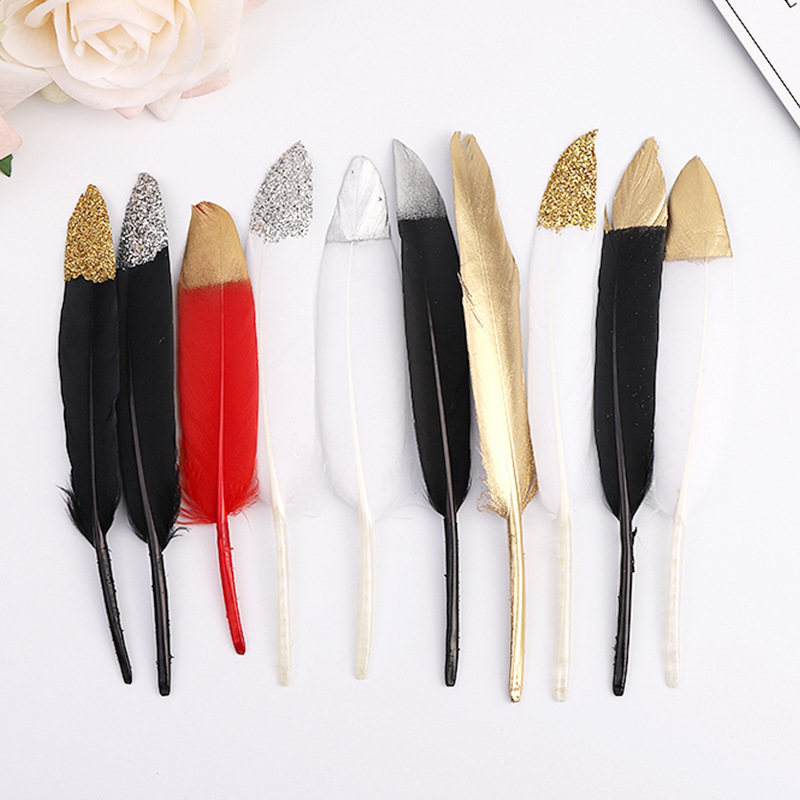 Spot Supply 10-15cm Gold Spray Feather Small Straight Knife DIY Handmade Ornament Silver Spray Goose Feather Craft Decoration Raw Materials