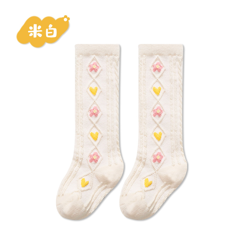 23 Spring and Summer Double Needle Korean Style Dark Stripes Vertical Stripes Knee Socks Infant Kid Baby Long Socks Small Flower Tube Socks