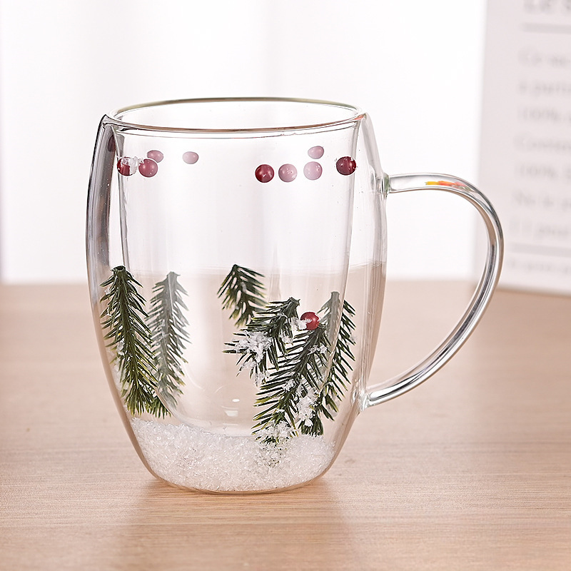 Dried Flower Double-Layer Cup Real Flower Cup Heat Insulation Double Wall Water Bottle Creative New Customer Good-looking Household Glass Internet Celebrity Cup