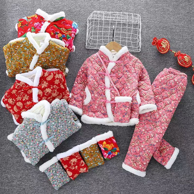 东北花棉袄女童棉衣网红碎花冬装大花喜庆衣服拜年服小孩宝宝套装