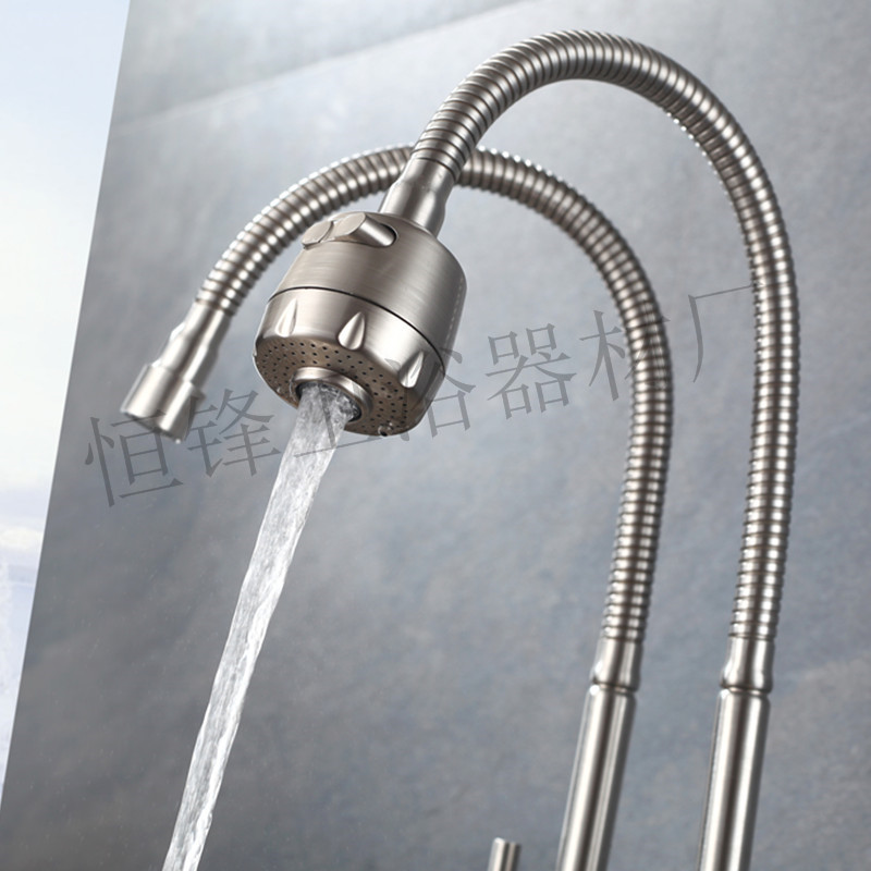 304不锈钢厨房龙头 立式单冷双出水双管龙头 盆出立式双管 万向管