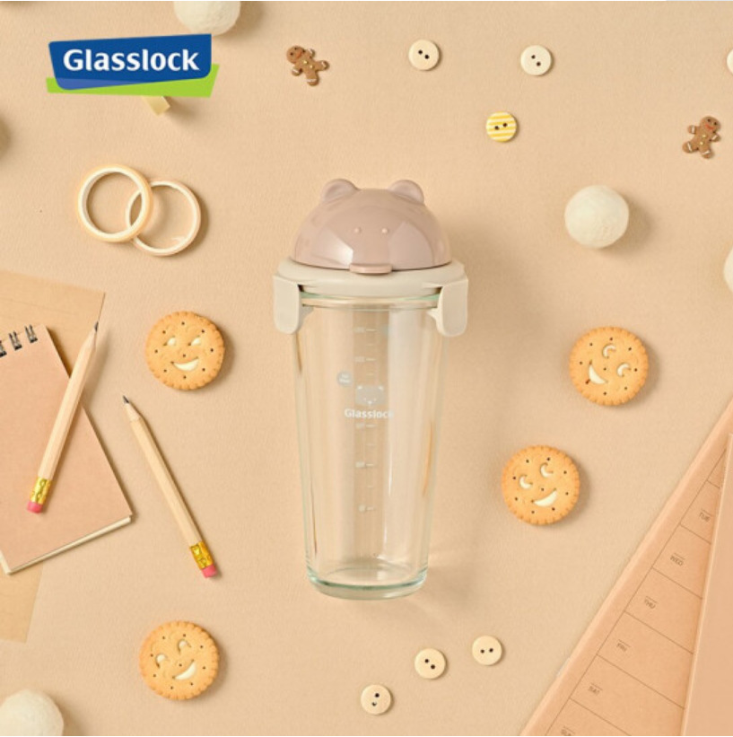 glasslock卡通玻璃水杯随手杯学生韩国清新可爱水杯便携茶杯450ml