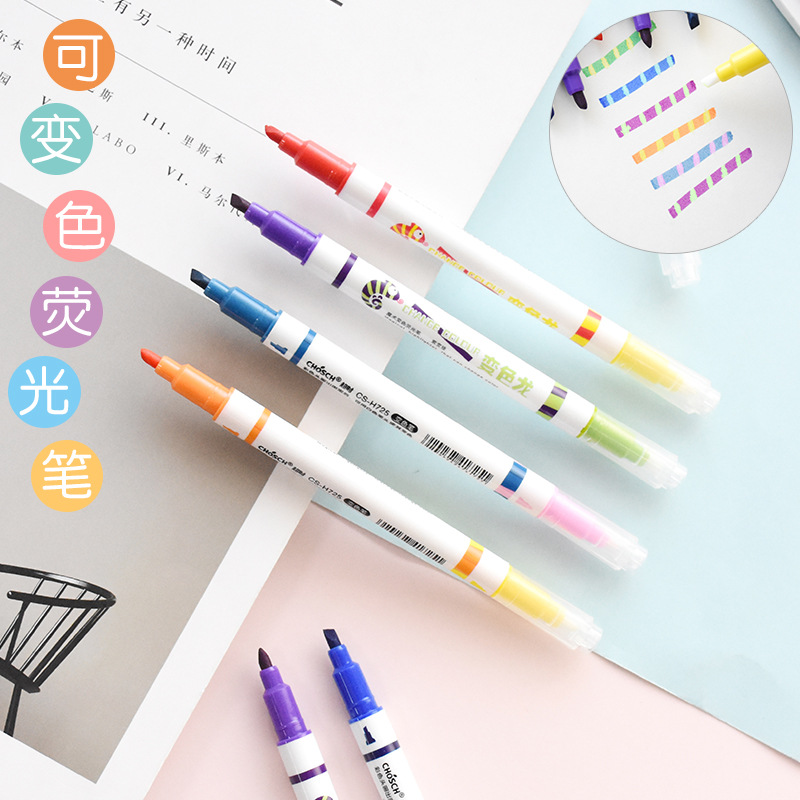 Timeout H725 Color Changeable Fluorescent Marker Journal Pen One Multi-Color Trending Creative Yellow Light Color Series Marking Pen