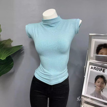 显高J！韩国ins新款半高领无袖背心女修身显瘦打底T恤上衣2021夏
