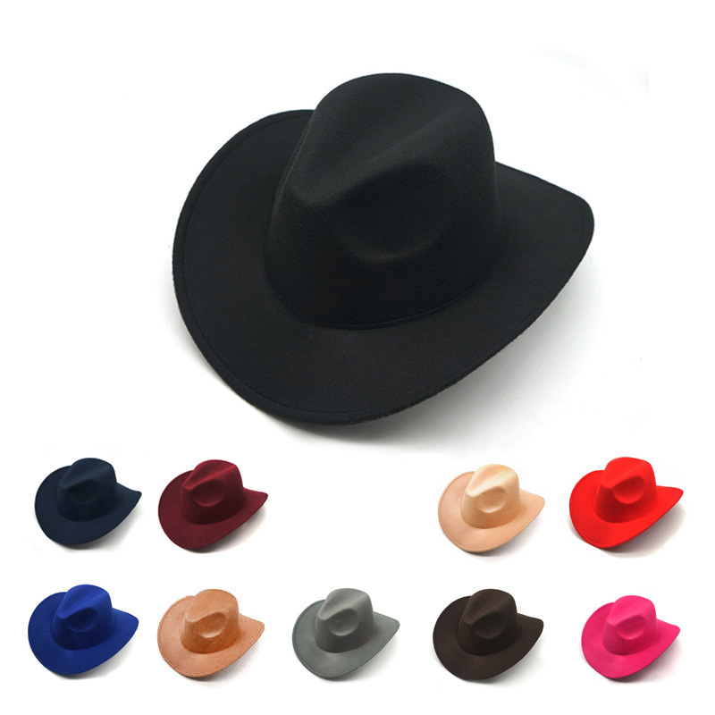 European and American Western Denim off-the-Face-Hat Autumn and Winter New Retro Upturned Eaves Woolen Fedora Hat Cross-Border Felt Men's and Women's Top Hat