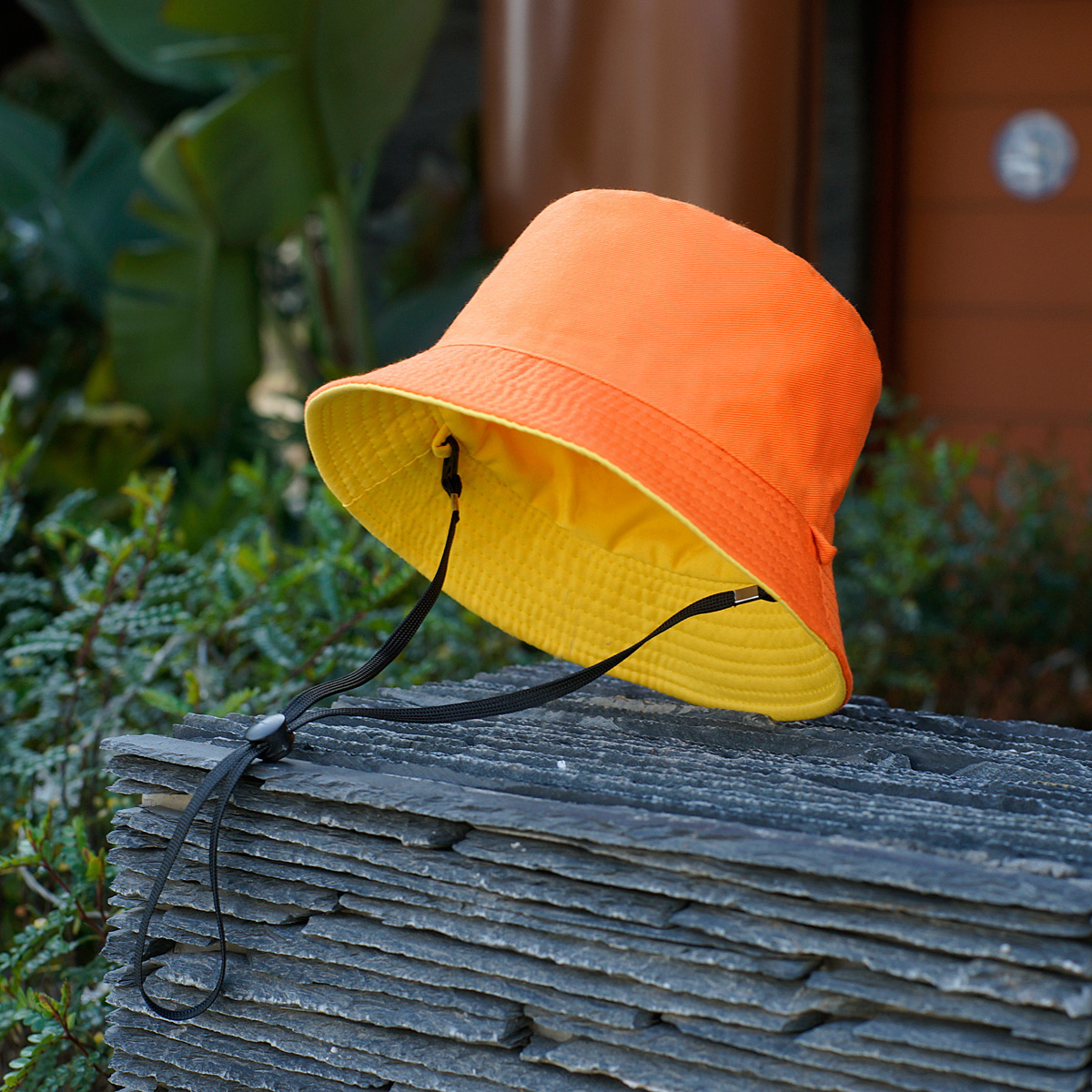 Double-Sided Cotton Children's Yellow Cap Kindergarten Printed Sunscreen Bucket Hat Student Travel Flat Top Sun Hat Wholesale