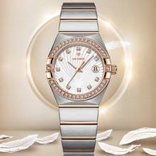 女士手表防水 瑞士防水的正品小表盘女款手表 钢带镶钻夜光女表
