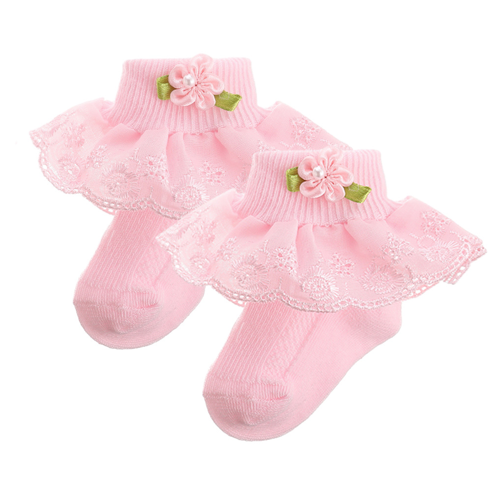 New Baby Cotton Lace Socks Polyester Decorative Flower Baby Socks Baby Short Non-Slip Toddler Crawling Socks