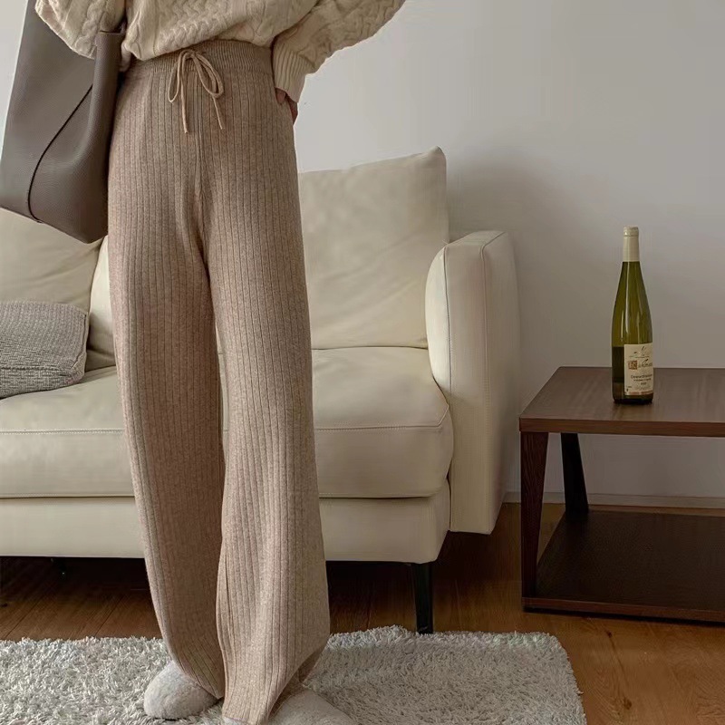 高腰垂感针织阔腿裤子女2025秋冬新款宽松显瘦休闲直筒加厚毛线裤