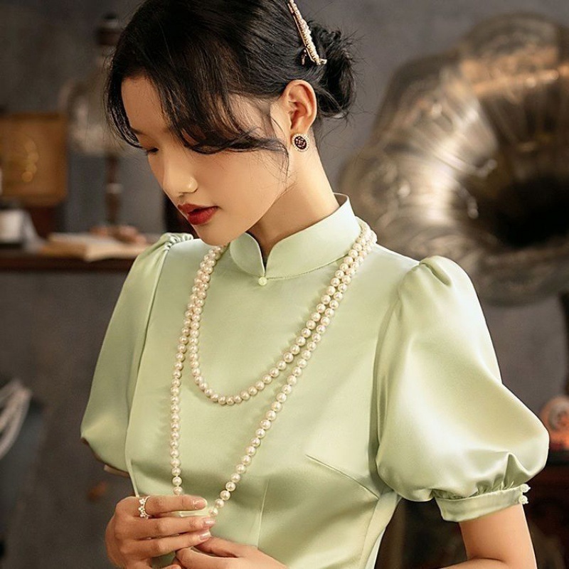 旗袍配饰项链双层珍珠项链长款送妈妈优雅裙项女时尚搭配编织代发