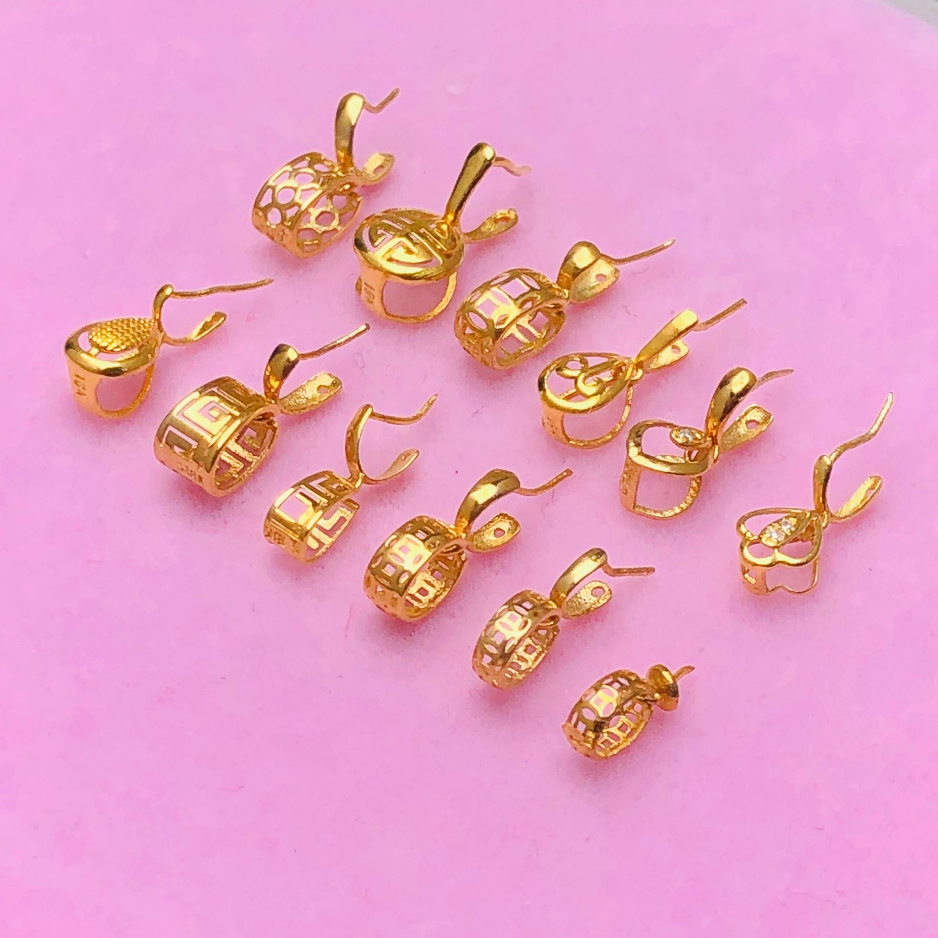 18k金扣头古风回纹福字皇冠款au750翡翠玉石蜜蜡吊坠扣头夹扣配件