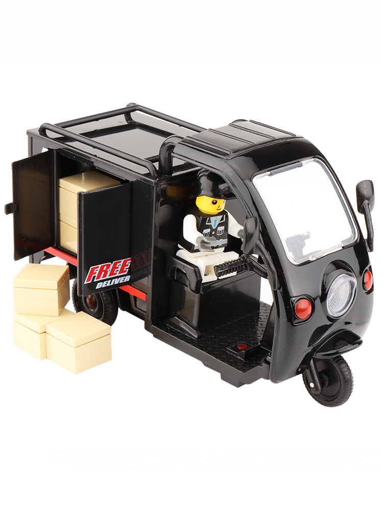 邮政快递车儿童玩具车城市三轮摩托车合金汽车模型男孩大货车