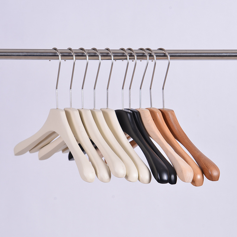 Korean Clothing Store Women's Clothes Hanger High-Profile Figure Solid Wood Hanger Cream White Stoving Varnish Black Wooden Clothes Hanger Trouser Press