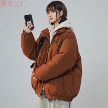 美式高街oversize棉服女冬季新款学生假两件棉衣休闲复古羽绒服