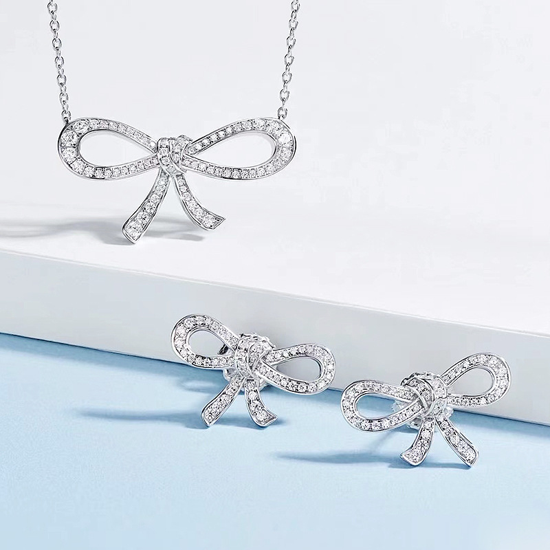 仙璨珠宝 2024新款s925银蝴蝶结耳钉女款简约时尚小众设计款耳饰