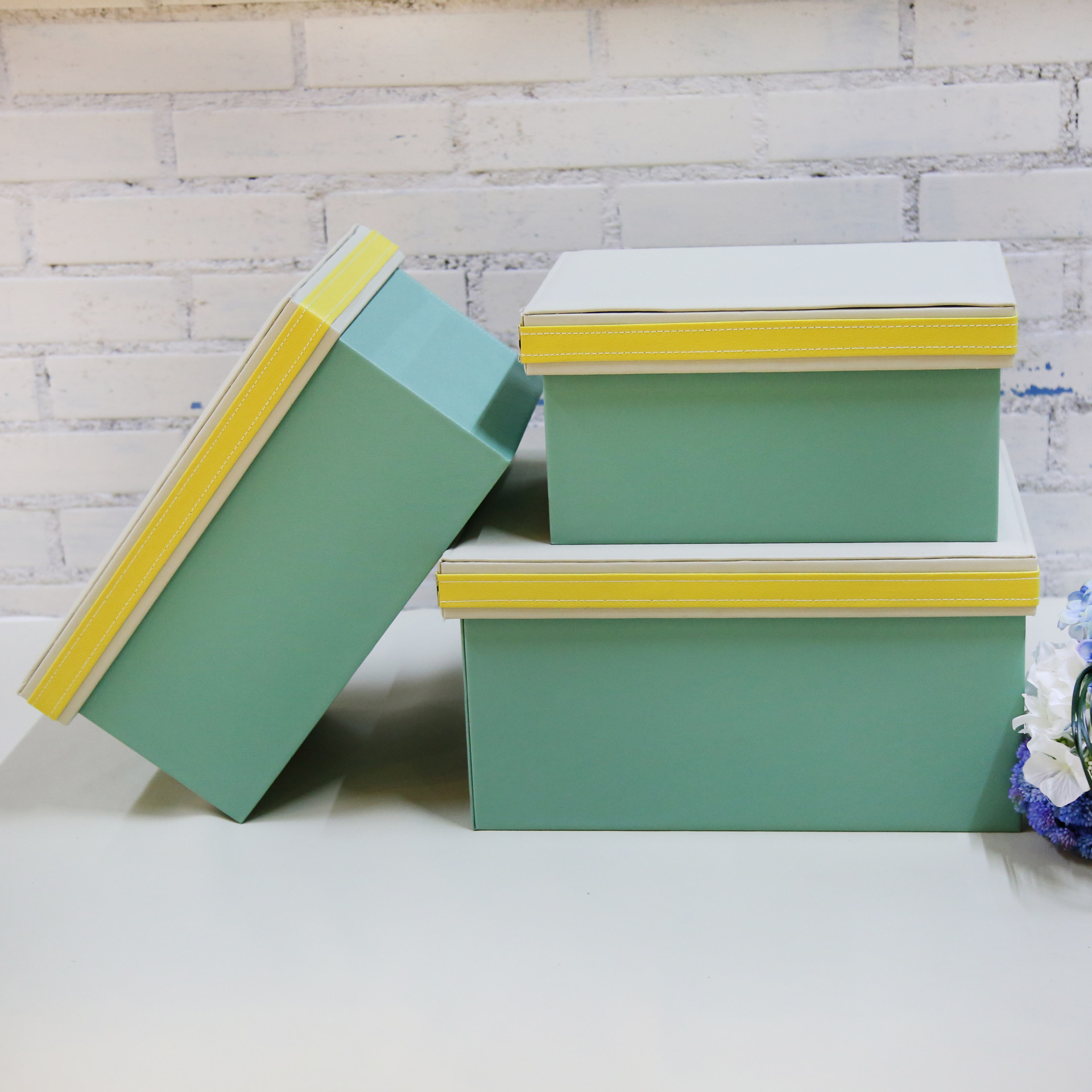 样板房绿色皮收纳盒家居卧室柜子软装盒子手工制作小清新风装箱盒