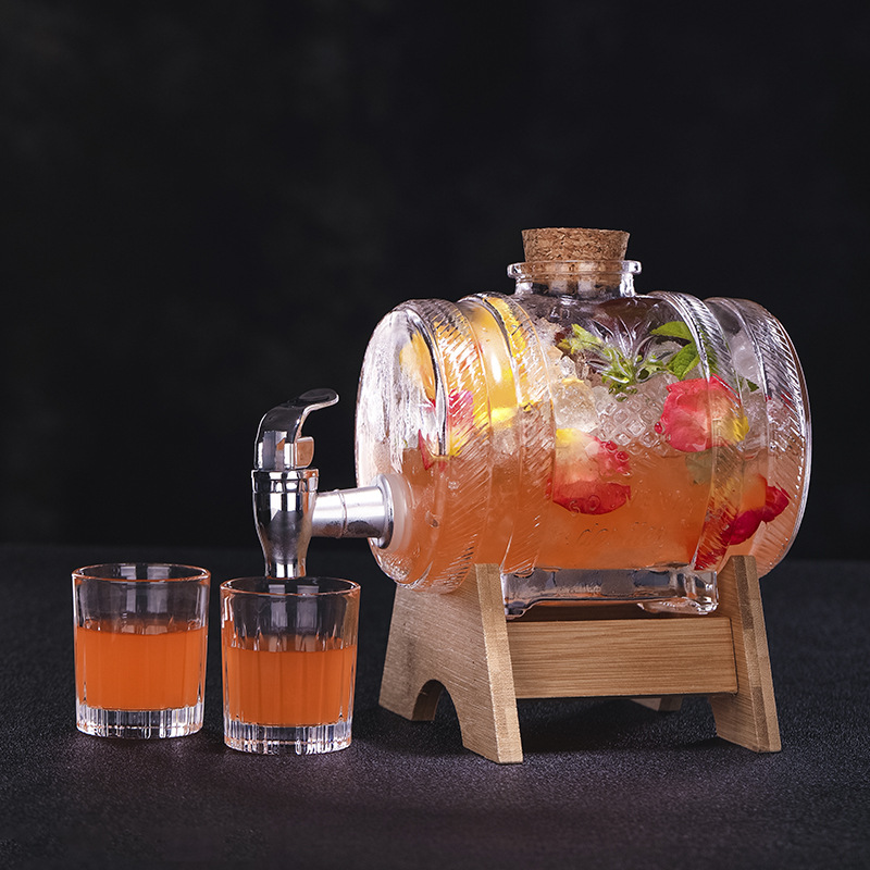 批发玻璃泡酒瓶饮料柠檬水果茶桶红酒洋酒酿带龙头酒桶木塞酒壶1l