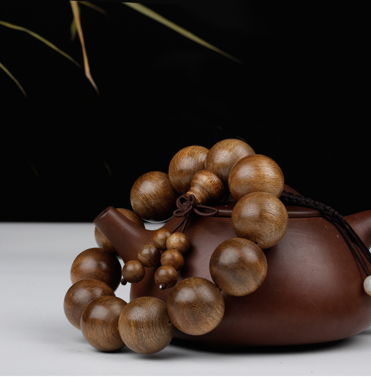 加里曼丹沉香手串带佛头饰珠 老料印尼沉香木佛珠佛头手链男女款