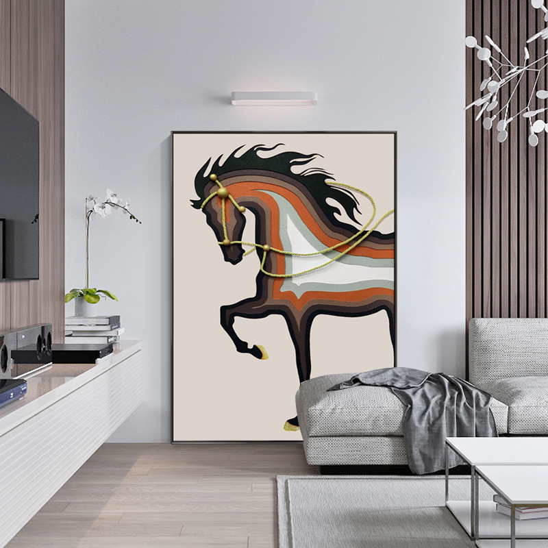 现代简约客厅沙发背景墙装饰画手工立体入户玄关走廊过道挂画马