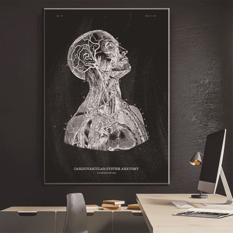 医学人体创意装饰挂画跨境背景医用墙画高清油画人体骨架画芯无框0