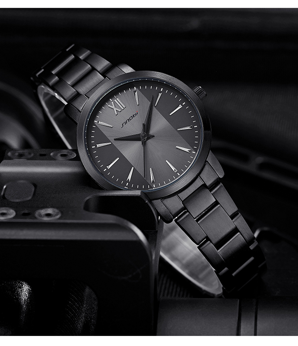 sinobi现货定制热卖款时尚手表防水钢带石英表情侣表厂家批发9819