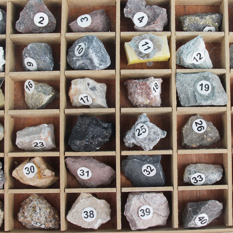 矿物岩石化石标本42种木盒小学地理地质矿石科普教学仪器