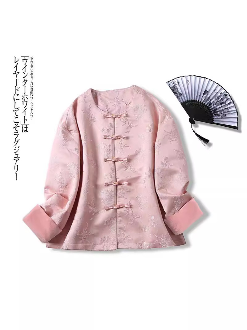 秋季新款长袖外套女新中式女装国风复古盘扣上衣织锦提花气质开衫