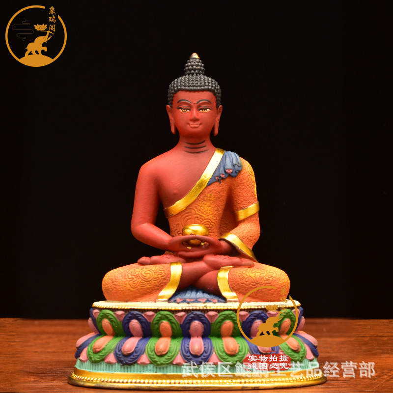 密宗居家阿弥陀佛像纯铜彩绘藏传家用啊弥陀佛铜像摆件精工11厘米