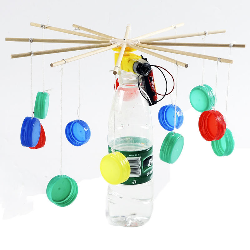 废物利用创意手工科技小制作diy旋转飞车木马 科学小发明环保材料