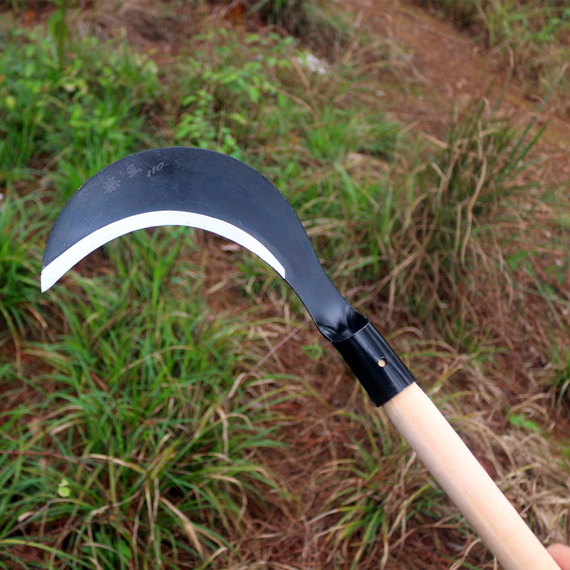 批发锰钢弯刀木柄长把割草刀割禾农用刀割草砍玉米杆110苗刀-阿里巴巴