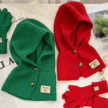 2022年新款帽子女粗针织毛线帽秋冬季百搭大头围绿色护颈纯色帽