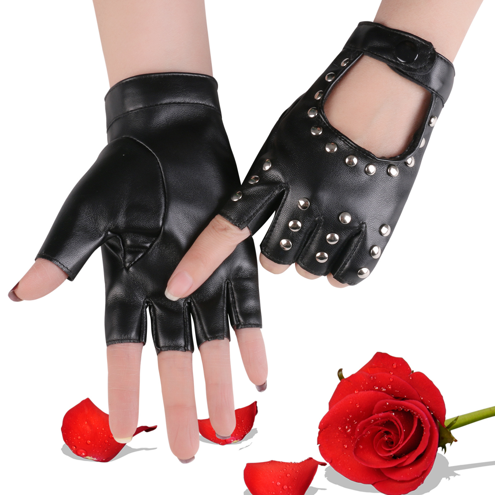 pu街舞霹雳半指手套女式夜店舞蹈跳舞手套女朋克舞台演出手套批发