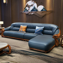 现代新中式乌金木真皮沙发组合头层牛皮中小户型客厅转角贵妃沙发