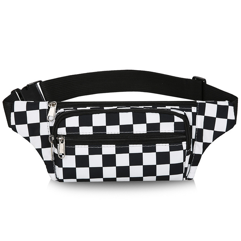 chessboard plaid waist bag women‘s bag black and white plaid belt bag cell phone case large capacity running pouch sports waist bag