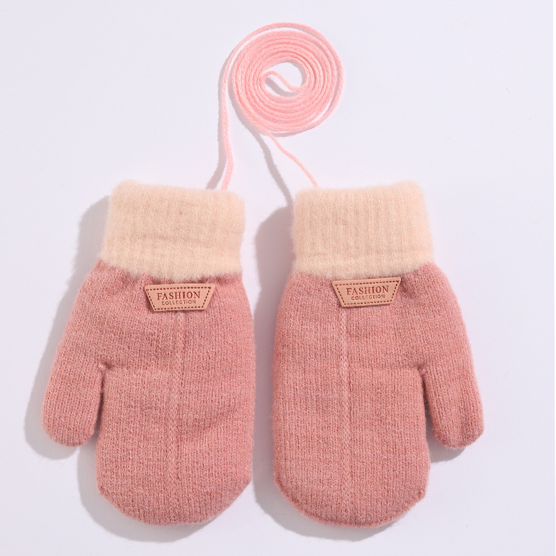 Autumn and Winter Simple Children's Gloves Fleece-lined Thickened Cartoon Boys' and Girls' Bags Sets Outdoor Cold-Proof Thermal Knitting Gloves