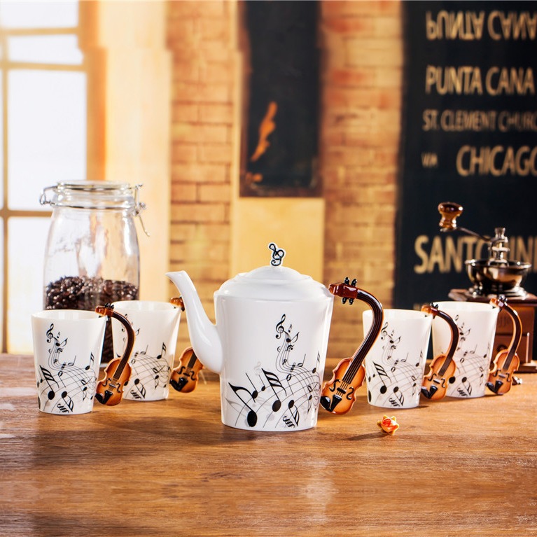 跨境陶瓷乐器把手音符杯音乐马克杯咖啡杯套装外贸款zaka茶具