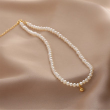 韩国2022年新款珍珠锁骨链设计感小金球珍珠颈链优雅时尚项链